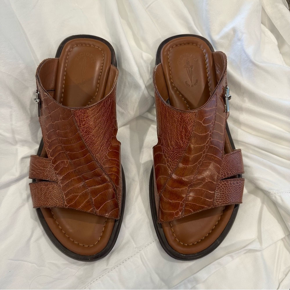 Paciotti Men's Brown Leather Sandals – Made in Italy, Size 9, Barely Worn